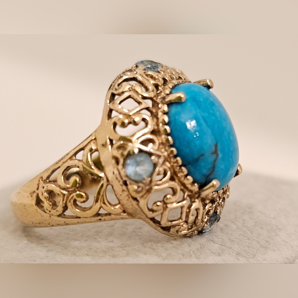 Gold Dipped 925 Sterling Silver Turquoise Ring SZ 7